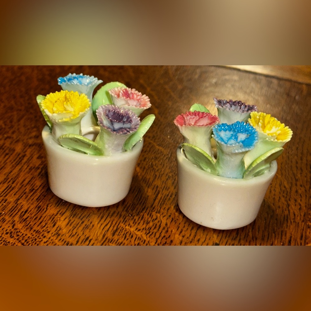 New Vintage Candle Holder Porcelain Rainbow Flower Shafford Set of 2 in Box